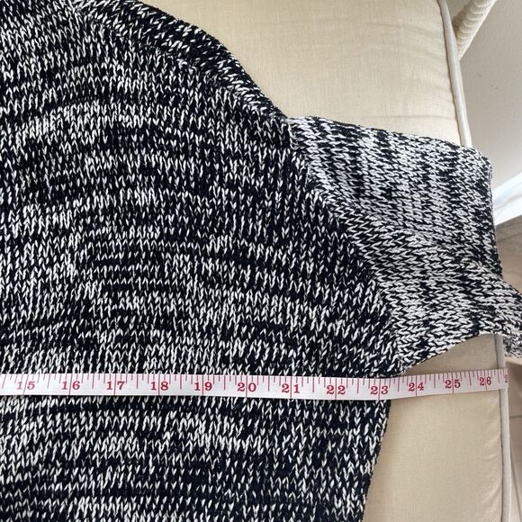 Monoprix Open Cardigan Black White 3/4 Short Sleeve Sweater Chunky Knit M - Picture 3 of 5